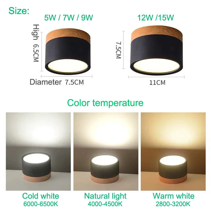 Modern Nordic Wood LED Surface Mounted Spotlight for Stylish Interiors