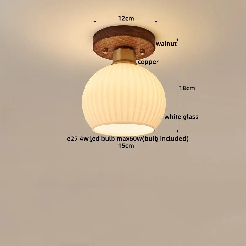 Modern Walnut and Copper LED Ceiling Light for Hallways and Living Rooms