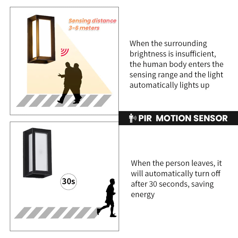 Modern LED Outdoor Wall Light with Motion Sensor for Garden and Porch
