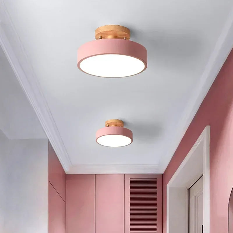 Nordic Round Wood Ceiling Light for Hallway and Dining Room