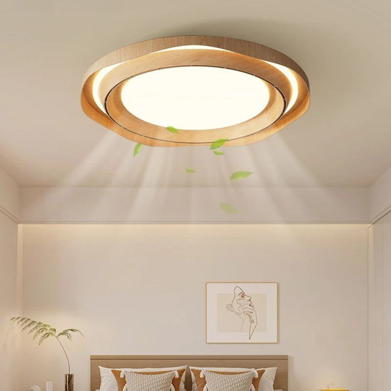 Modern Bladeless Ceiling Fan Light with Walnut Finish for Silent Cooling