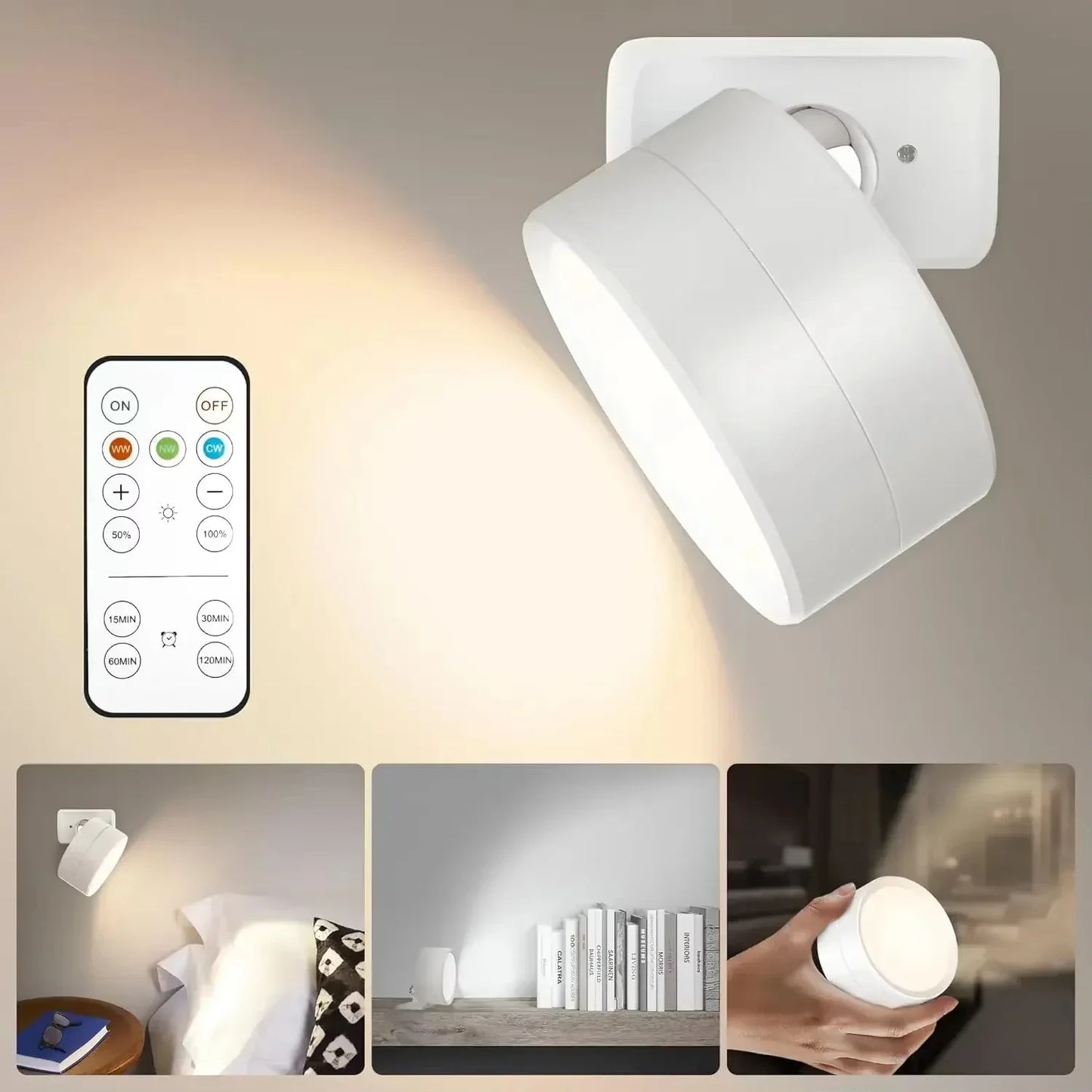 Dimmable Magnetic Wall Sconce with Remote for Bedroom and Office Lighting