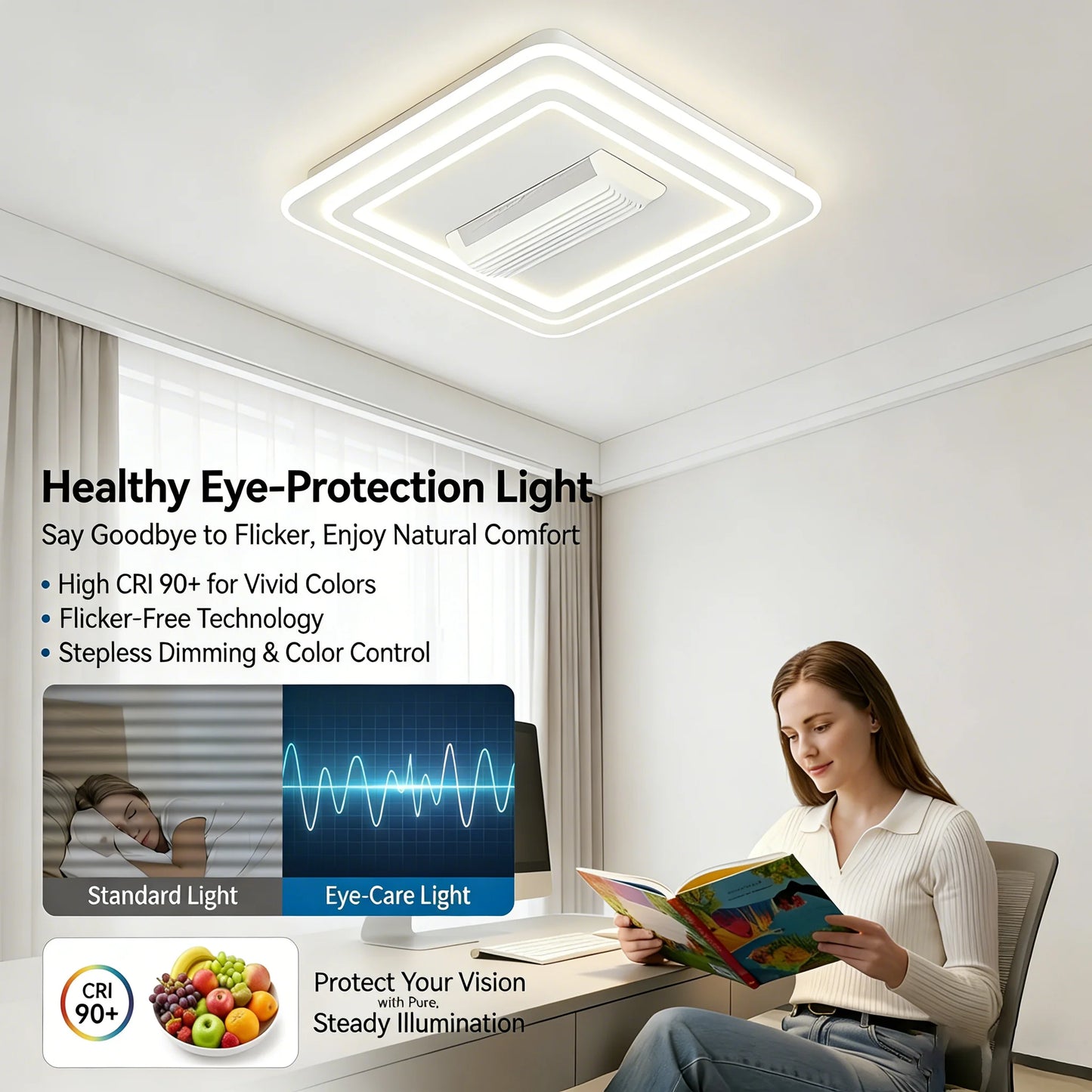 Modern Bladeless Ceiling Fan with Dimmable LED Light for Living Spaces