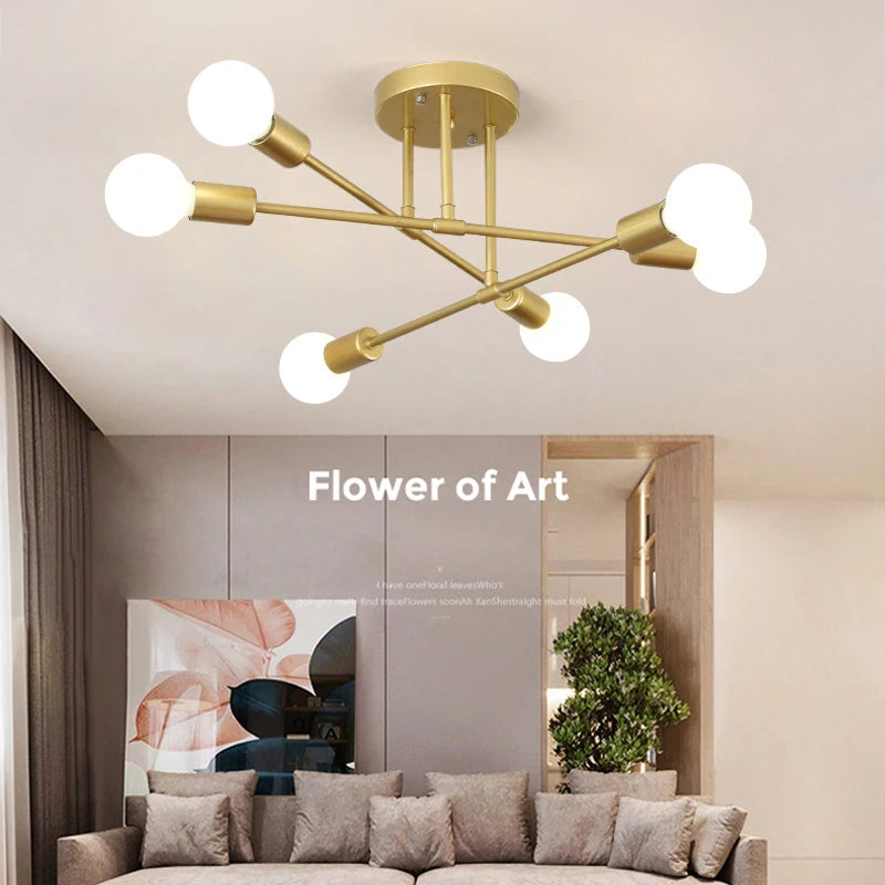 Industrial Six-Head Iron Ceiling Light for Modern Living Spaces