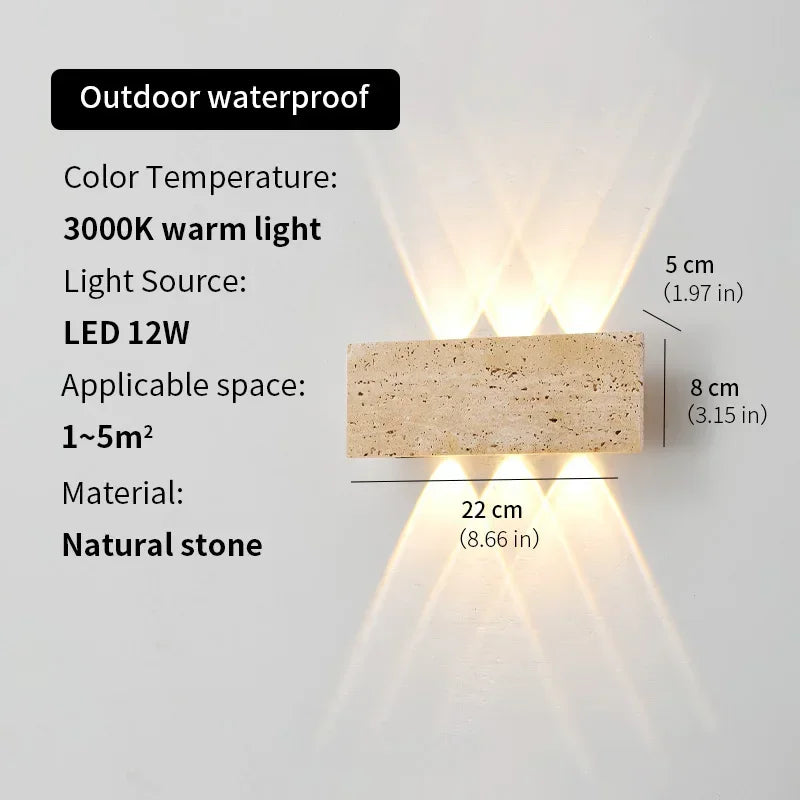 Wabi-Sabi Stone Outdoor Wall Sconce for Garden and Patio Lighting