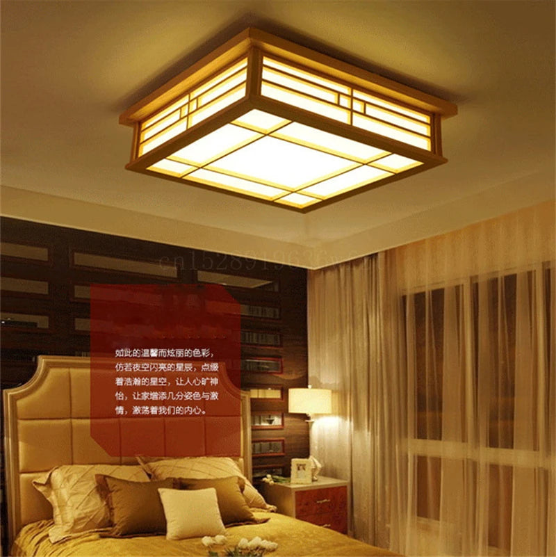 Japanese Inspired Wood Ceiling Light for Dining Rooms and Minimalist Homes