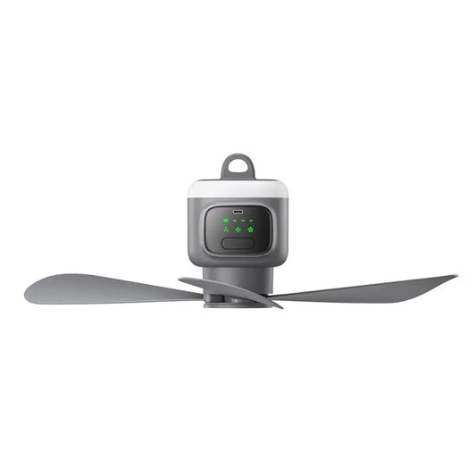 Portable Rechargeable Ceiling Fan with LED Light for Camping and Outdoor Living