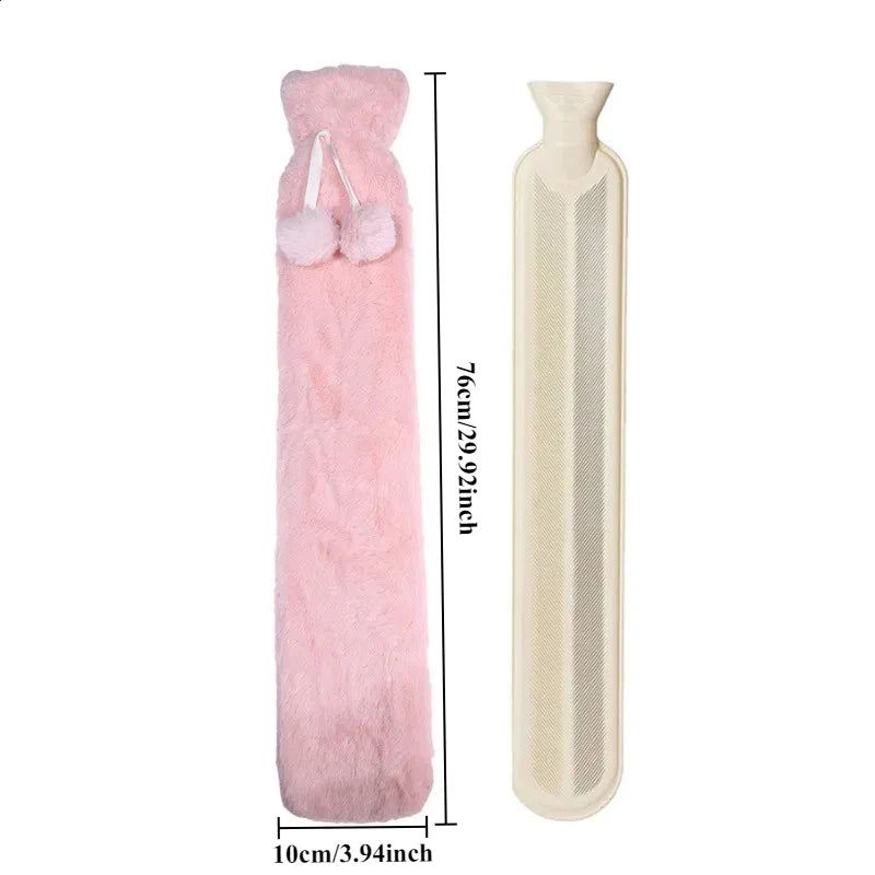 Extra Lange Wärmflasche 76 cm mit Bezug 2 Liter für Rücken, Taille und Füße