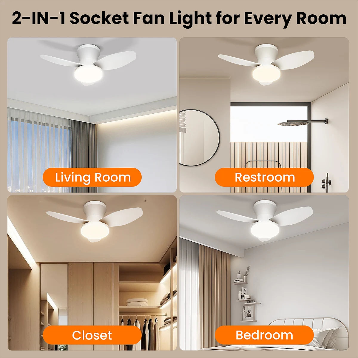 Modern Three-Leaf Ceiling Fan with Dimmable LED Light and Remote Control