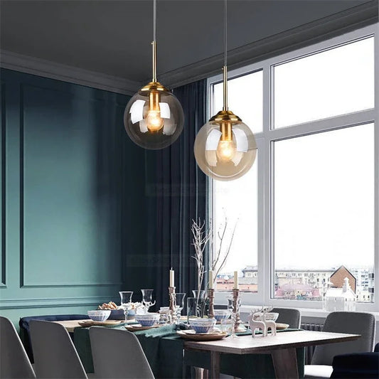 Modern Gray Glass Globe Pendant Light for Dining and Bedroom Interiors