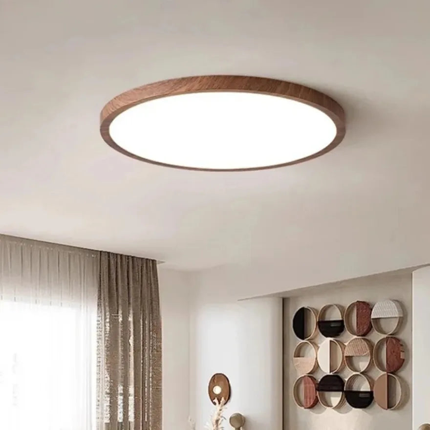Modern Circular Wood Grain LED Ceiling Light for Living and Dining Rooms