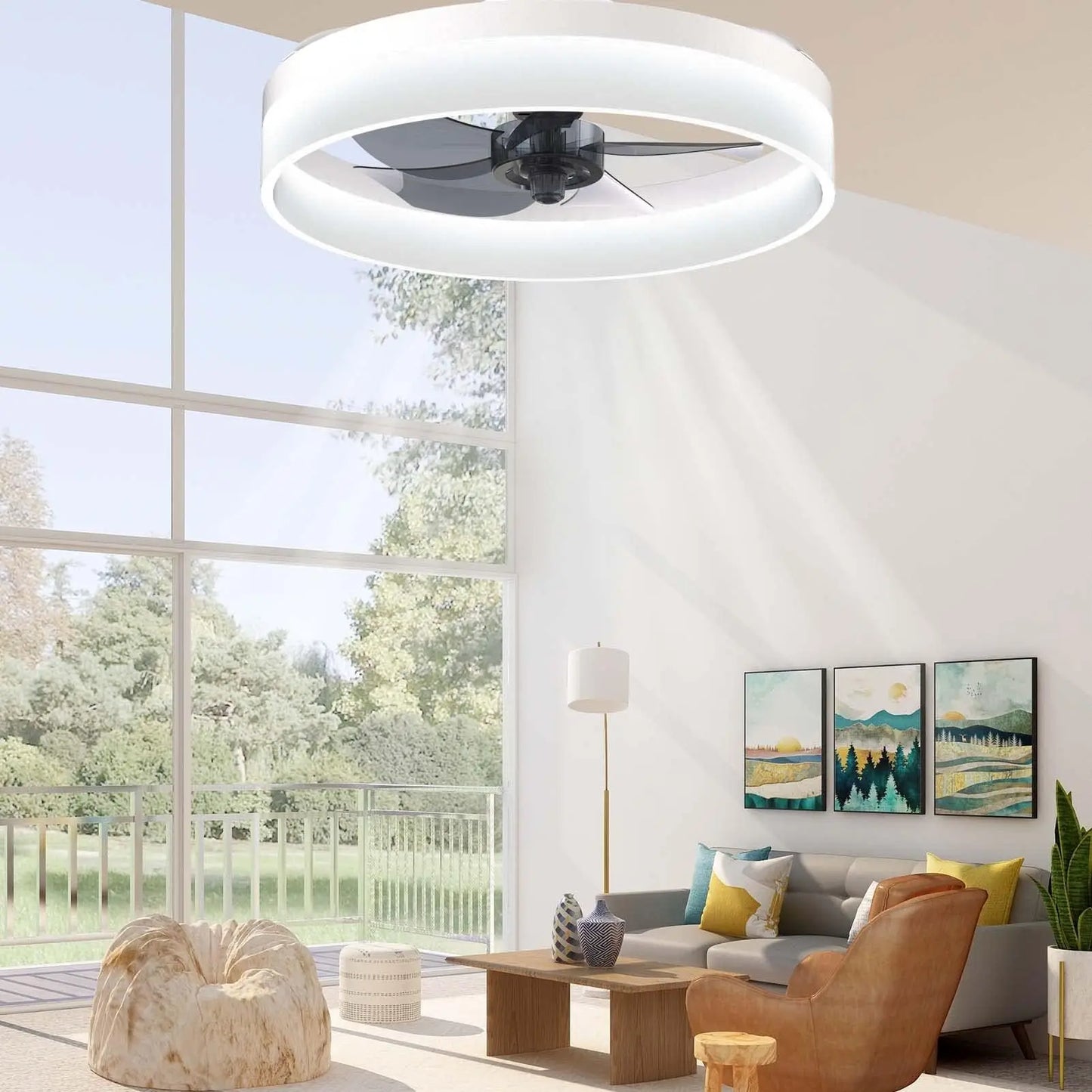 Modern LED Ceiling Fan with Remote Control for Living Rooms and Bedrooms