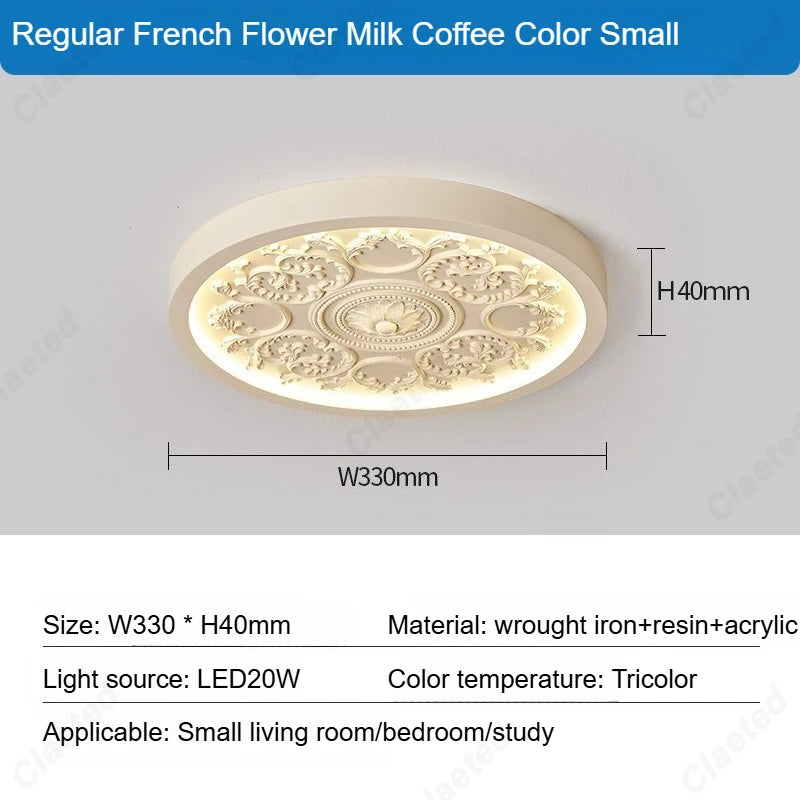 French Style Cream Flush Mount Ceiling Lamp for Elegant Bedroom and Study