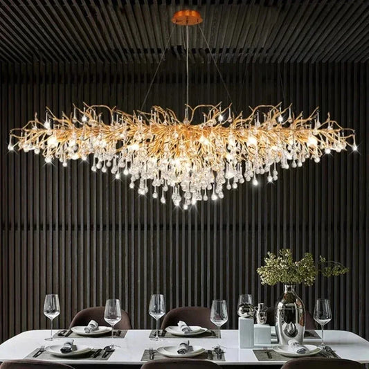 Luxury Rectangular Gold Crystal Chandelier for Modern Dining and Living Rooms