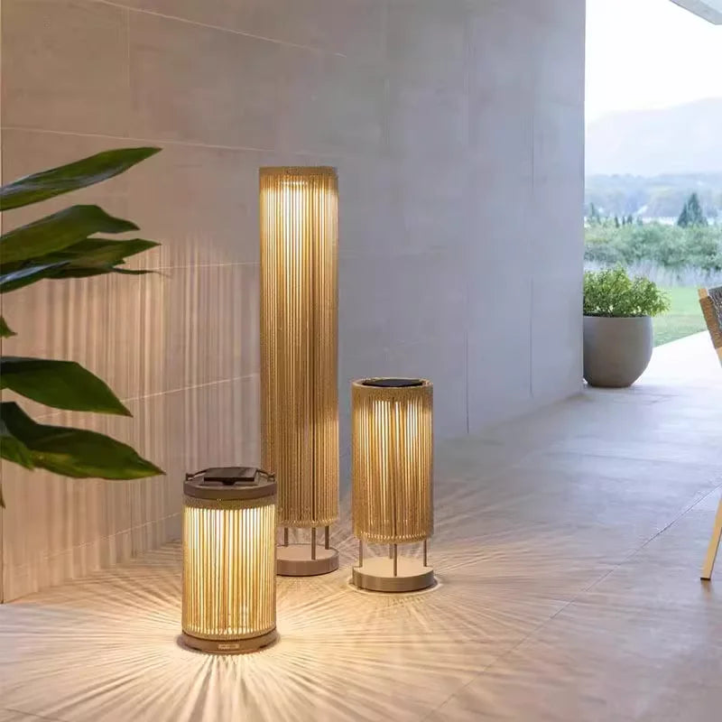 Nordic Rattan Solar Standing Lamp for Garden Balcony and Courtyard Decor