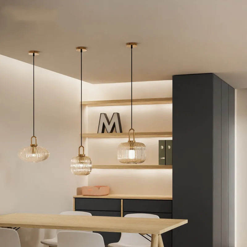 Modern Striped Glass Pendant Light for Kitchen Island and Dining Rooms