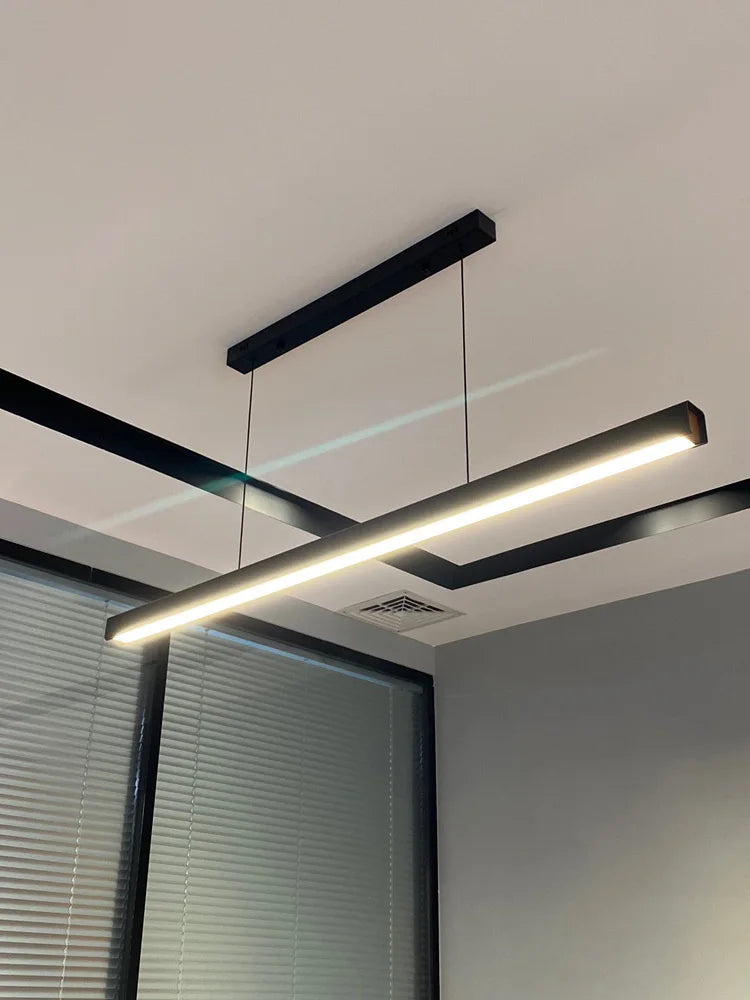 Modern Nordic LED Linear Chandelier for Dining Rooms and Office Spaces