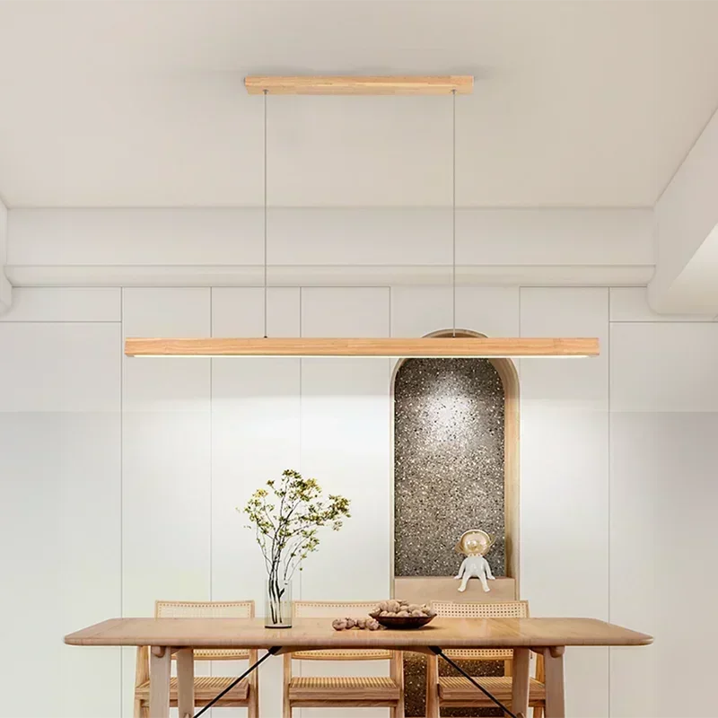 Modern Linear Wood LED Pendant Light for Dining Rooms and Offices
