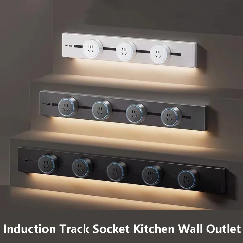 Modular Power Track Socket System for Modern Kitchen and Office Workspaces