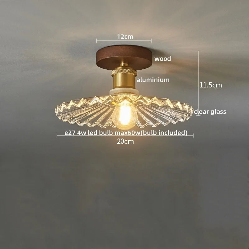 Modern Walnut and Copper LED Ceiling Light for Hallways and Living Rooms