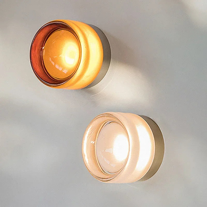 Modern LED Wall Sconce with Amber Glass for Elegant Living Spaces