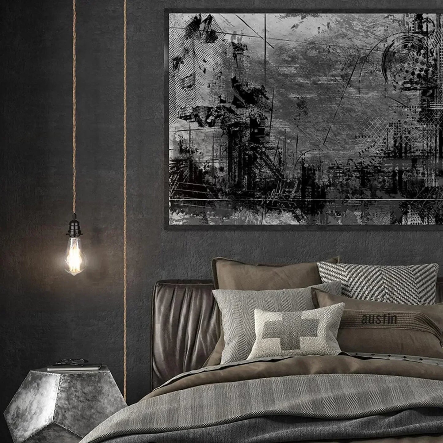 Industrial Rope Pendant Light for Rustic Bedroom and Hallway Decor
