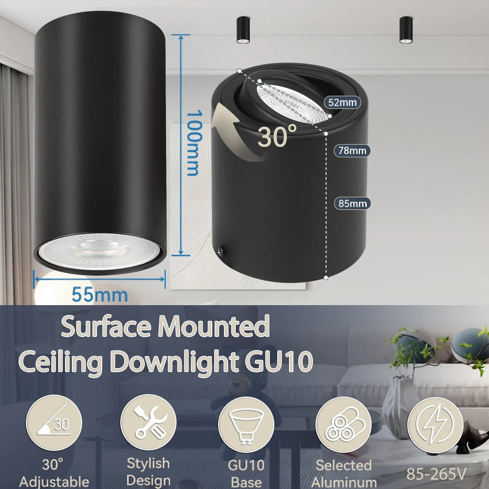Adjustable GU10 LED Ceiling Spotlight for Modern Kitchens and Retail Spaces