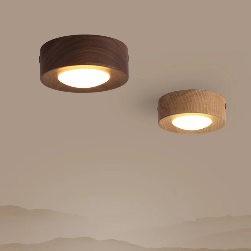 Modern Walnut Wood Flush Mount Ceiling Light for Hallways and Living Rooms
