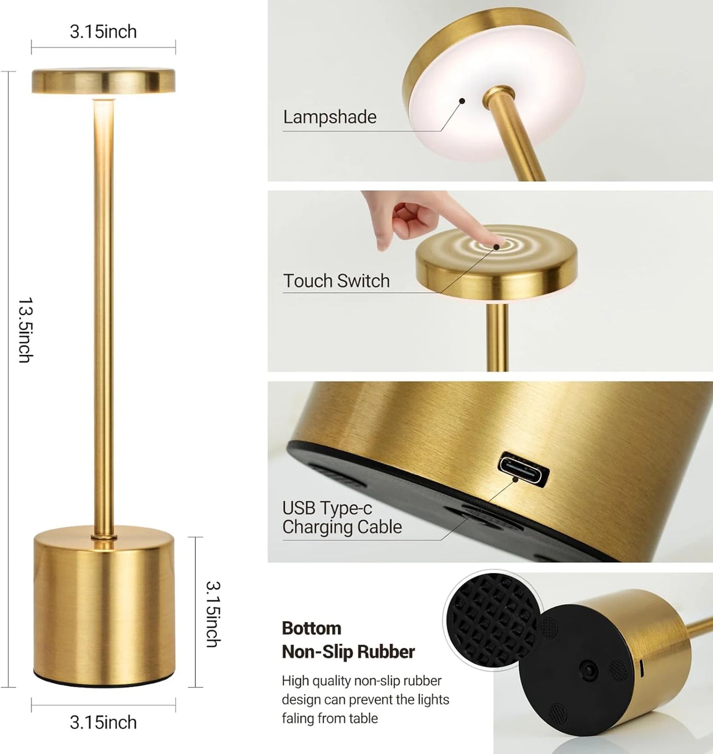 Rechargeable Metal Touch Table Lamp for Modern Cafe and Home Ambience
