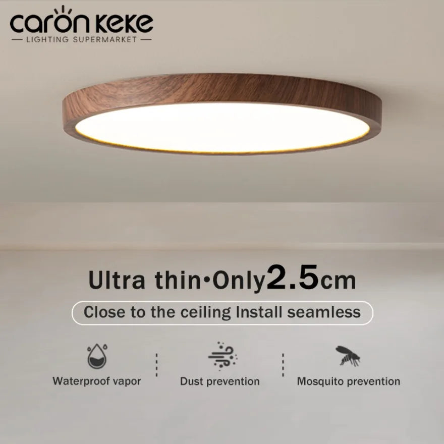 Modern Circular Wood Grain LED Ceiling Light for Living and Dining Rooms