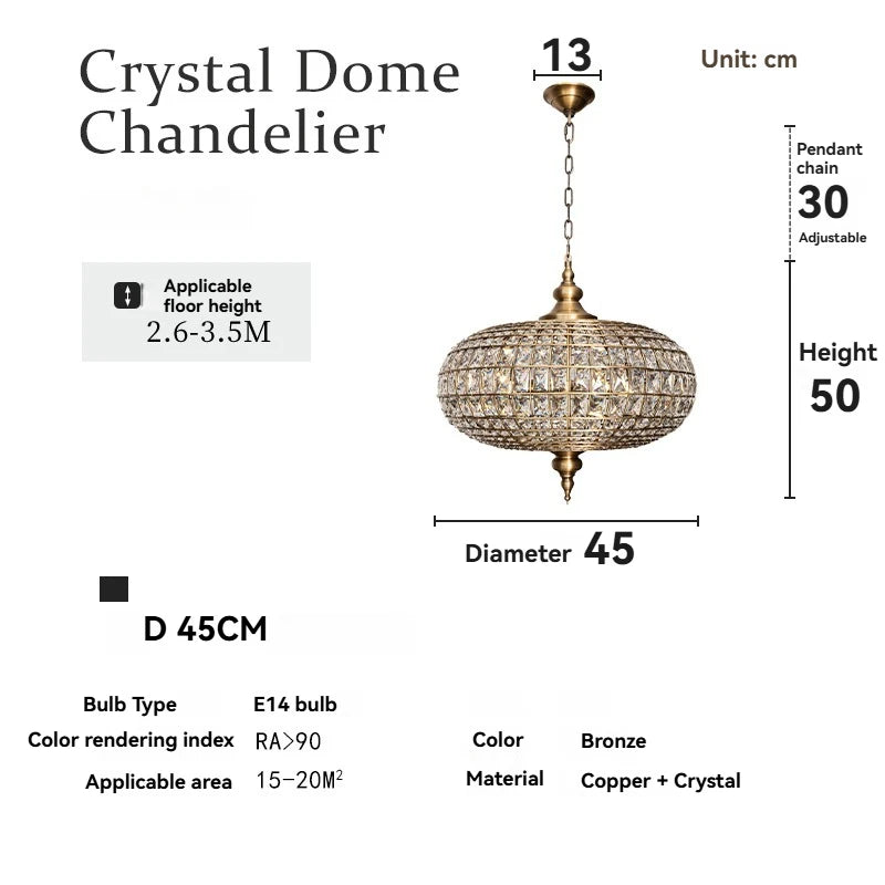 Vintage Copper Crystal Pendant Light for Luxury Dining Rooms and Hotels