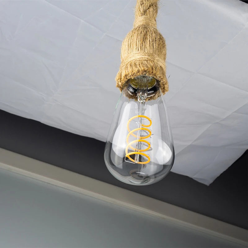 Vintage Hemp Rope Pendant Light for Industrial Loft and Cafe Decor