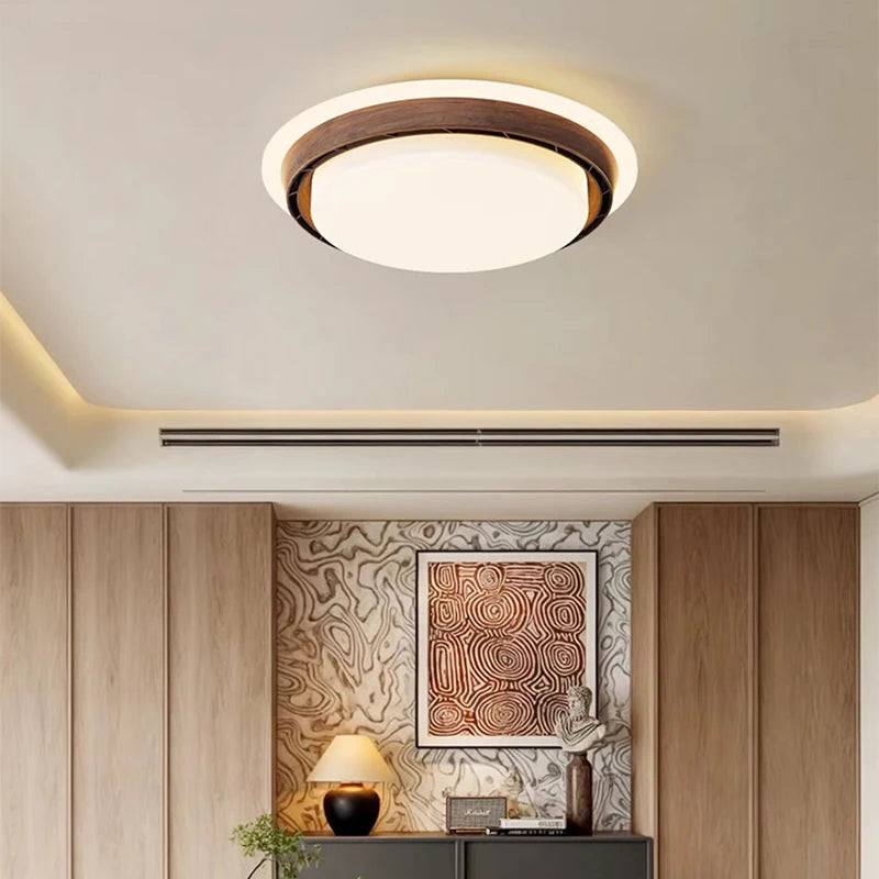 Modern Walnut Bladeless Ceiling Fan Light with Remote and App Control