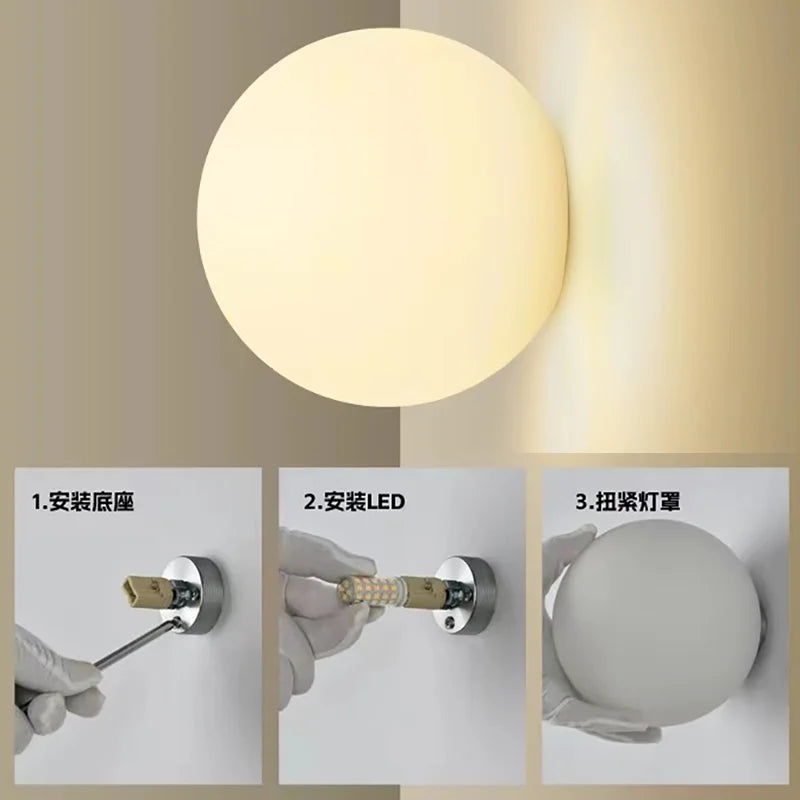 Modern Frosted Glass Globe Wall Sconce for Hallways and Living Rooms