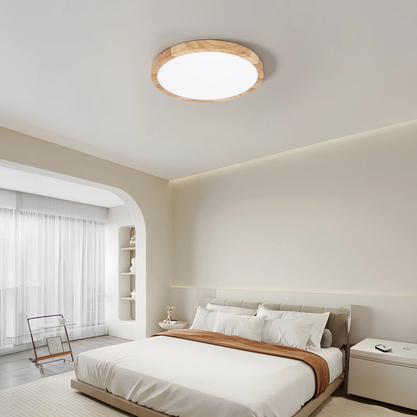 Modern LED Flush Mount Ceiling Light with Wood and Gold Finish