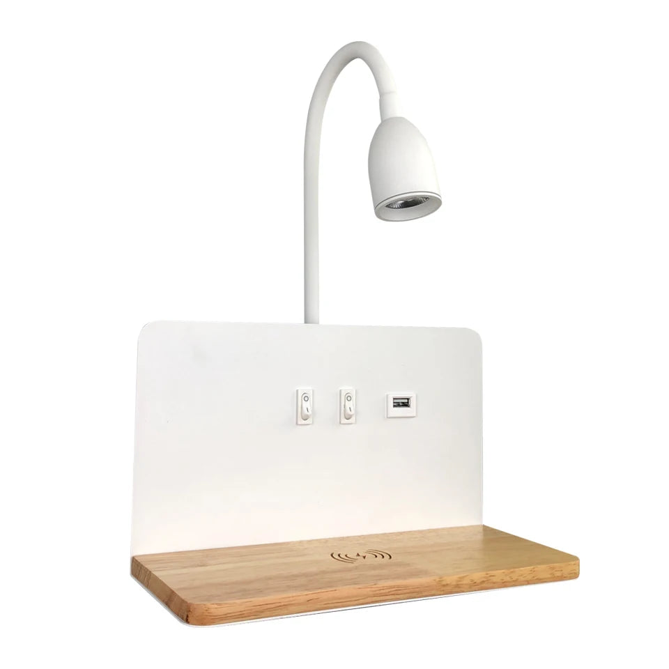 Modern LED Rotatable Wall Lamp with Wireless Charging for Bedside Reading