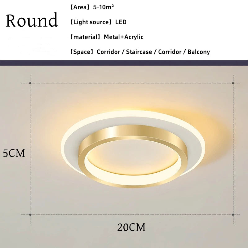 Modern Gold Metal LED Ceiling Light for Hallways and Staircases
