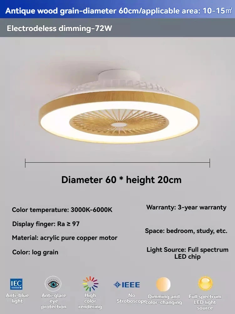 Modern Bladeless Ceiling Fan Light with Walnut Finish for Silent Cooling