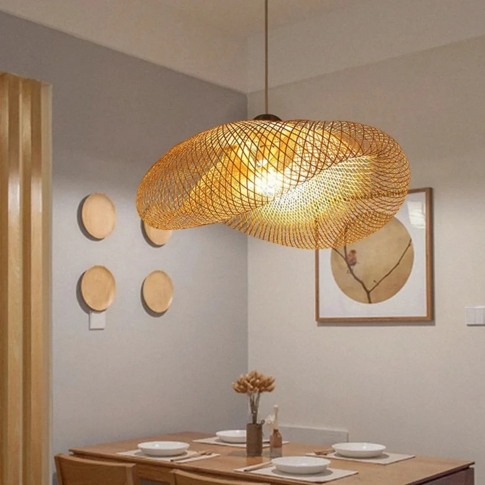 Handwoven Bamboo Pendant Light for Rustic Dining Rooms and Living Spaces