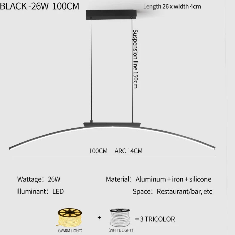 Modern Arc LED Pendant Light for Kitchen Islands and Dining Rooms