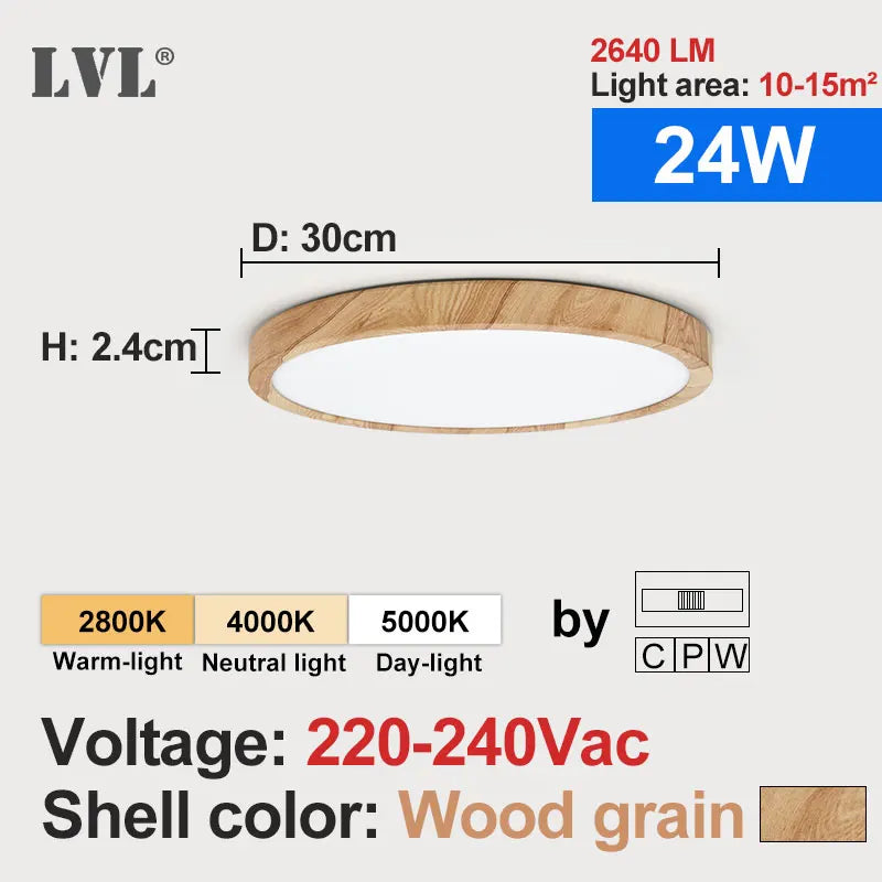 Modern LED Flush Mount Ceiling Light with Wood and Gold Finish