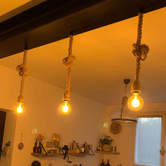 Vintage Hemp Rope Pendant Light for Industrial Loft and Cafe Decor
