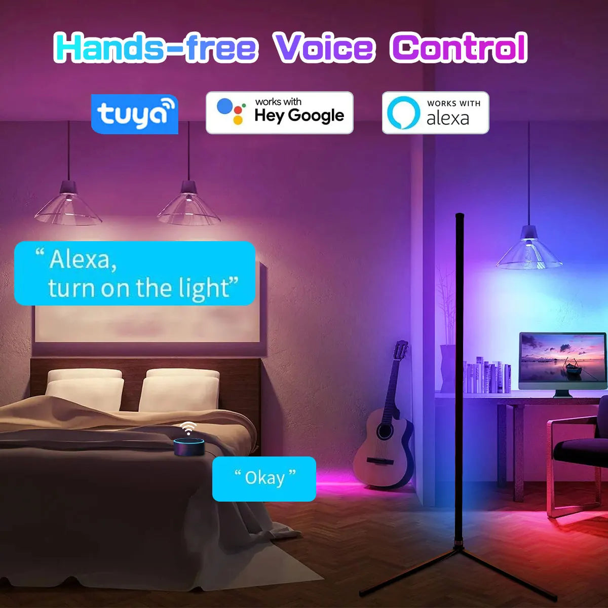 Smart RGB Corner Floor Lamp for Modern Living Room and Gaming Setup
