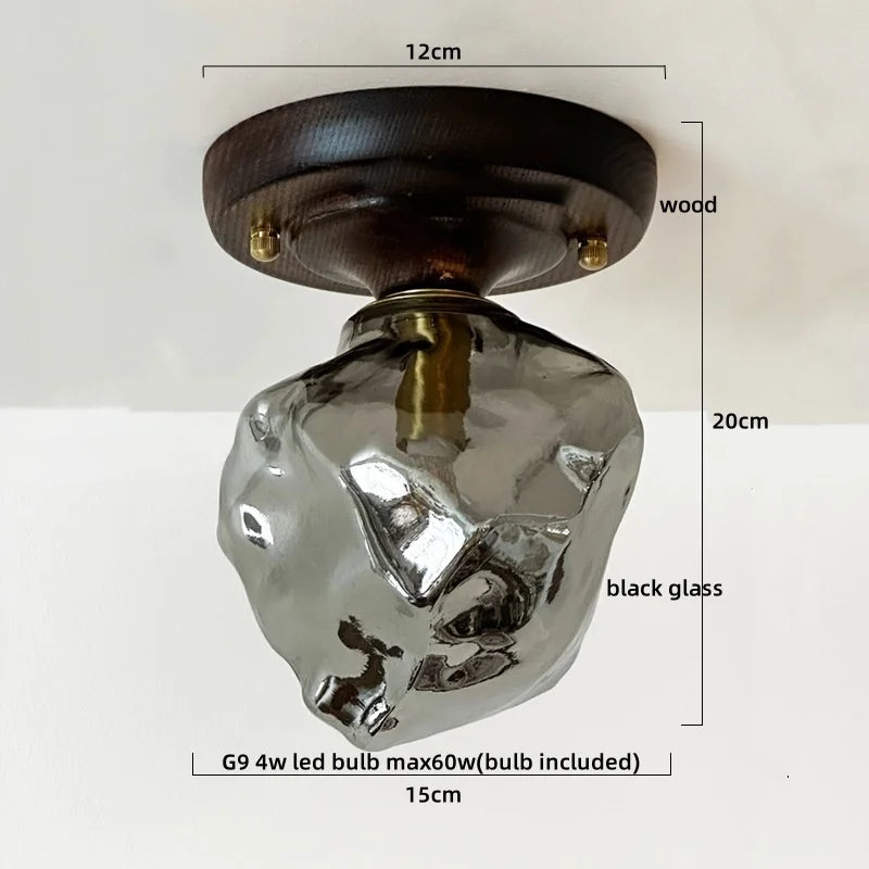 Modern Walnut and Copper LED Ceiling Light for Hallways and Living Rooms