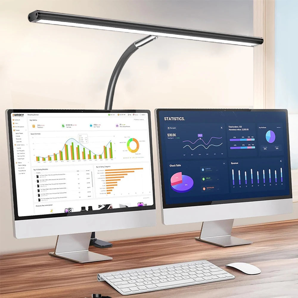 Double Head LED Desk Lamp with Adjustable Dimming for Modern Offices