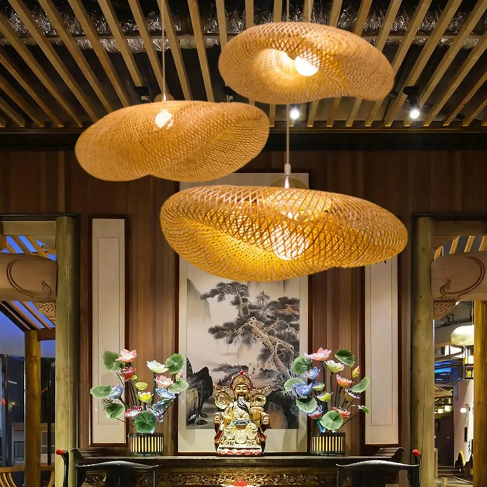 Handwoven Bamboo Pendant Light for Rustic Dining Rooms and Living Spaces
