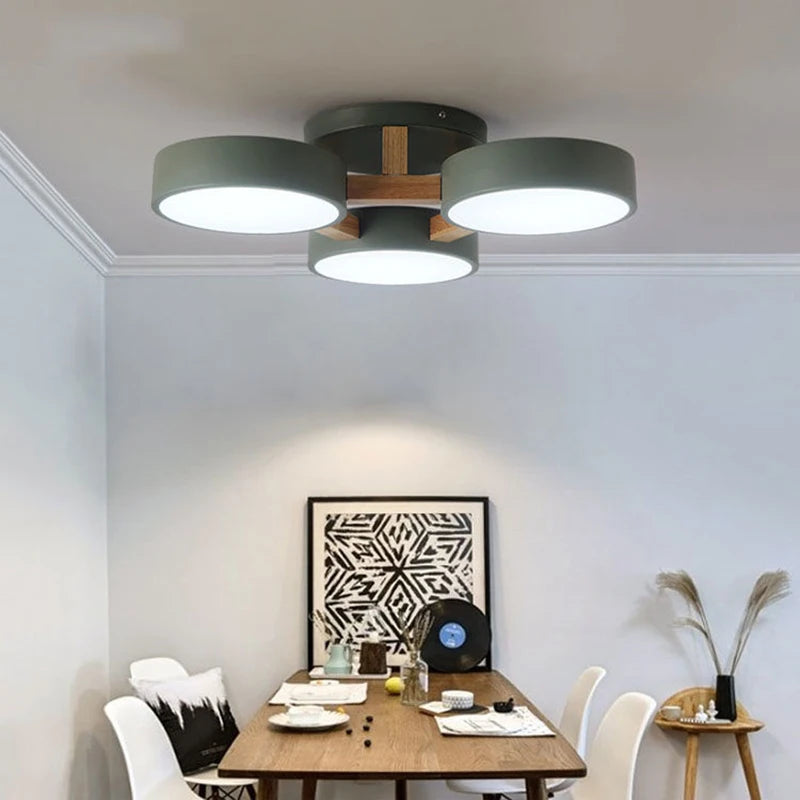 Modern Wooden LED Ceiling Chandelier for Dining Rooms and Contemporary Living Spaces