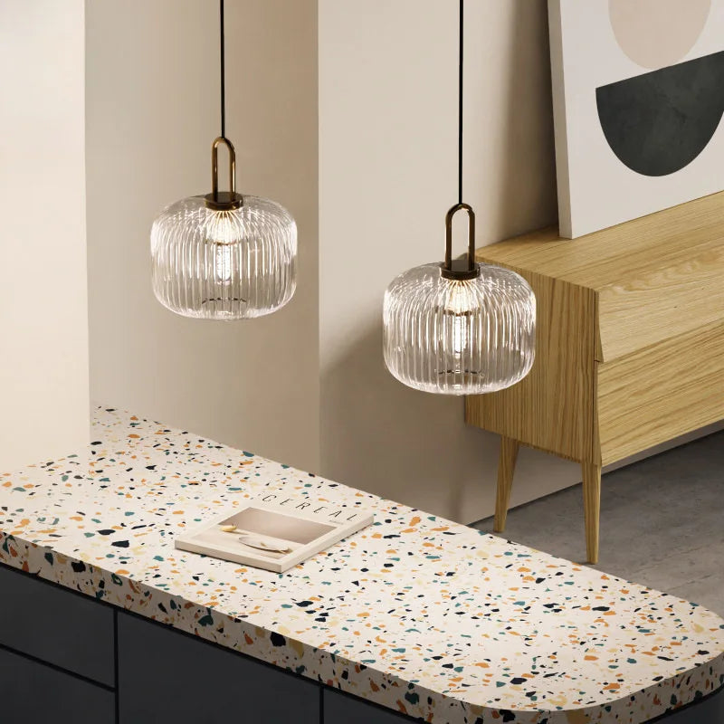 Modern Striped Glass Pendant Light for Kitchen Island and Dining Rooms
