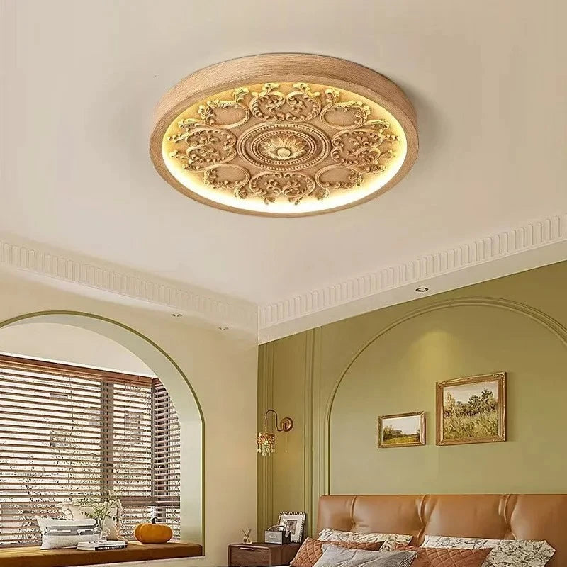French Style Cream Flush Mount Ceiling Lamp for Elegant Bedroom and Study