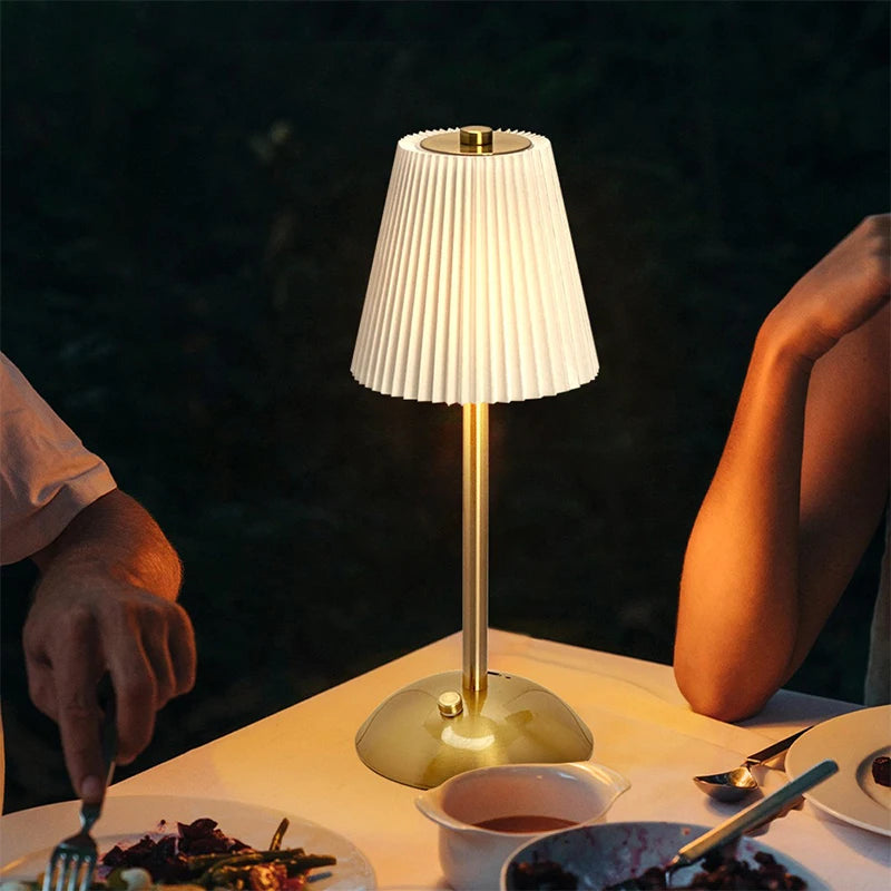 Pleated Cordless Table Lamp for Modern Home Office and Bedside Lighting